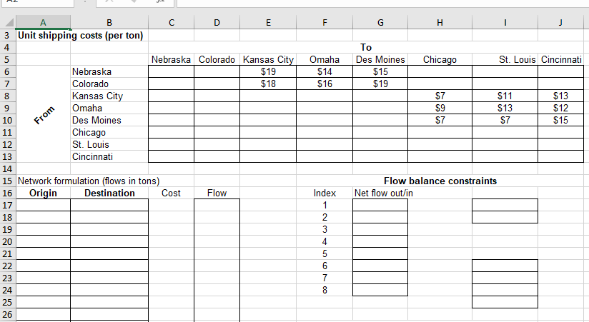 IN EXCEL FORMULAS ONLY A F H K B E G Problem 2.