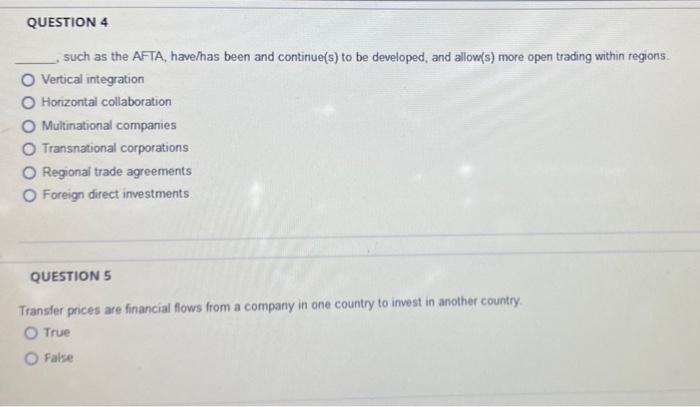 . such as the AFTA, have/has been and continue(s)