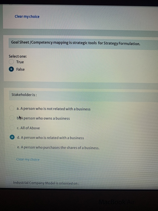 please check answers Clear my choice Goal