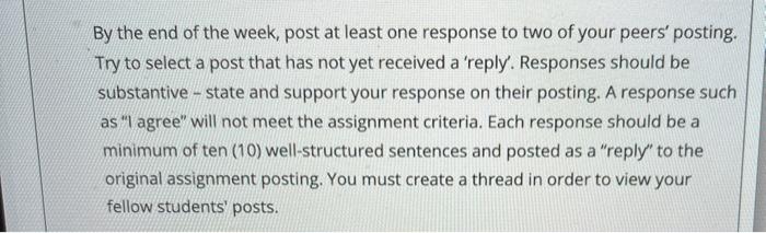 By the end of the week, post at least one