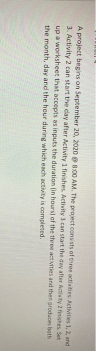 T A project begins on September 20, 2020 @ 8:00