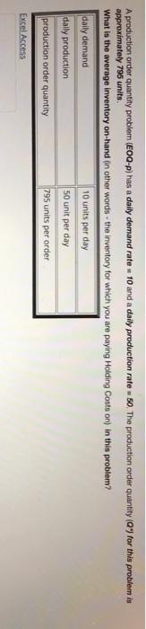 A production order quantity problem (E00-p) has a