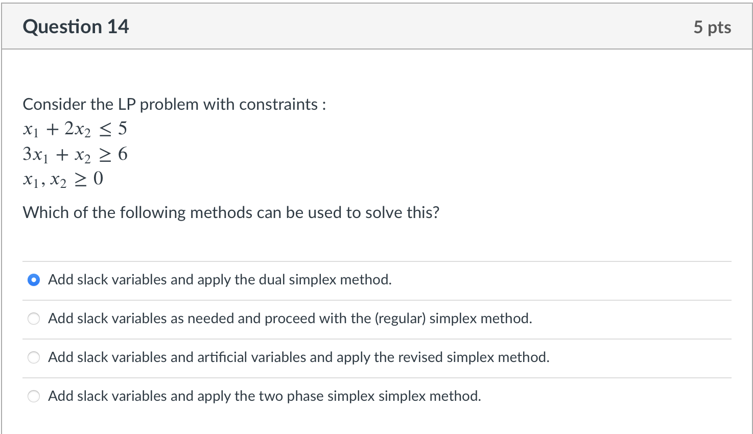 Question 14 5 pts Consider the LP problem with