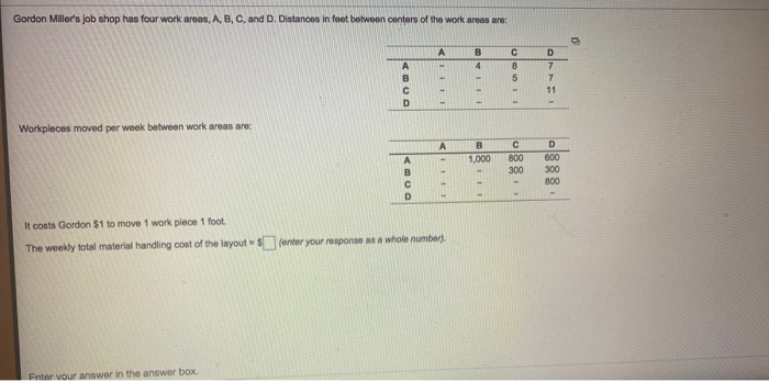 Gordon Miller's job shop has four work areas, A,