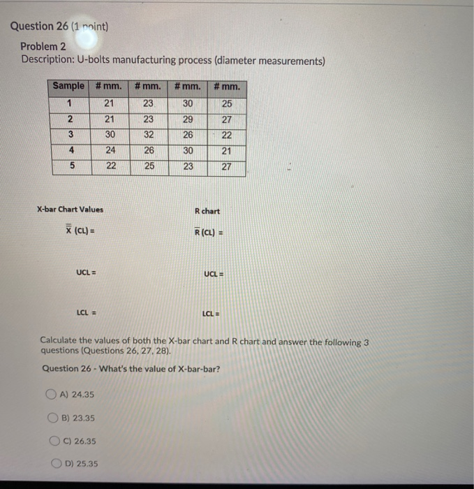 Question 26 (1 point) Problem 2 Description:
