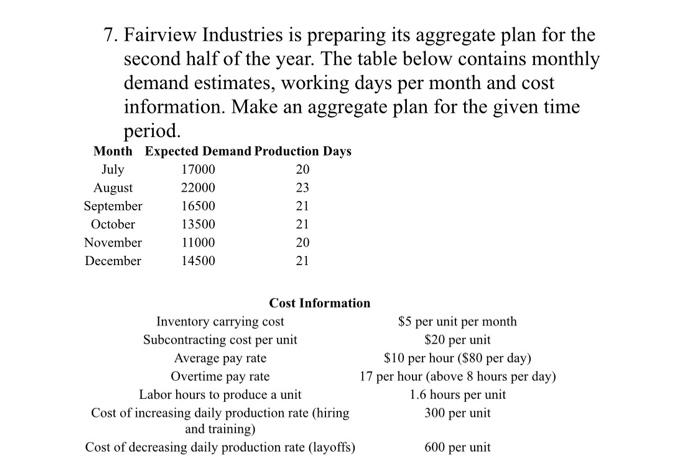 7. Fairview Industries is preparing its aggregate