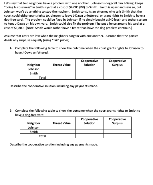 Let's say that two neighbors have a problem with