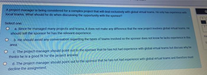 A project manager is being considered for a