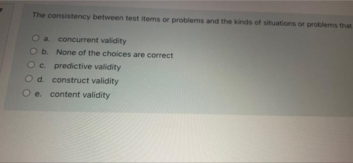 The consistency between test items or problems