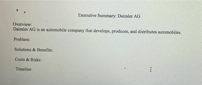 pleasee help me write this executive summary for