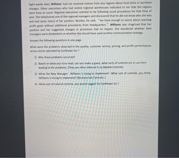 please answer 1-4 questions. Case for Analysis: