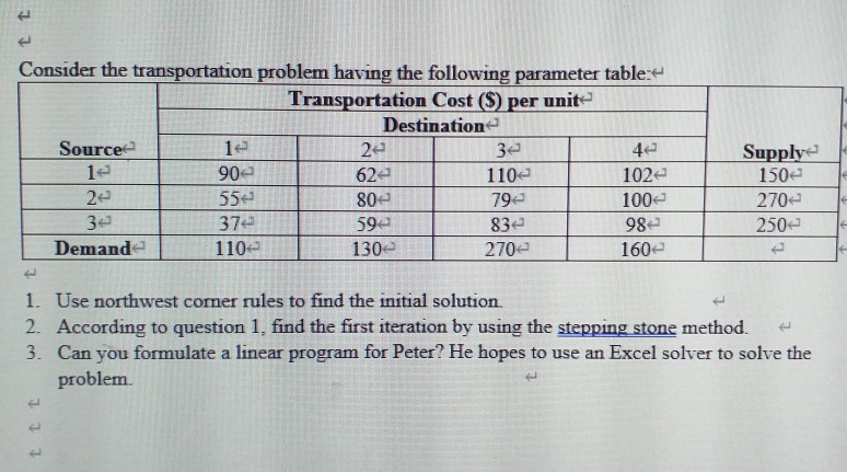 t 1 Consider the transportation problem having