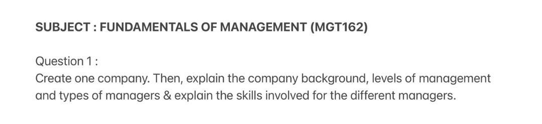 SUBJECT : FUNDAMENTALS OF MANAGEMENT (MGT162)