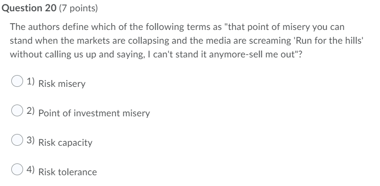 Question 20 (7 points) The authors define which