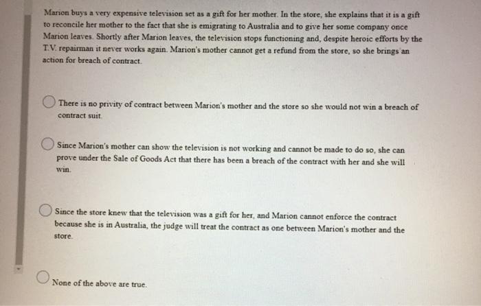 Marion buys a very expensive television set as a