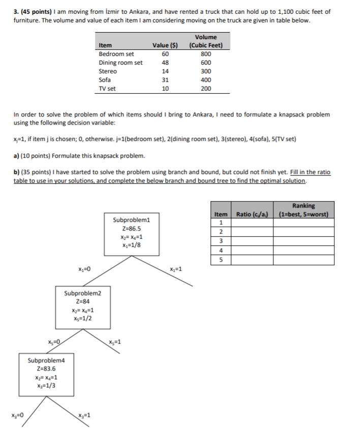 3. (45 points) I am moving from zmir to Ankara,
