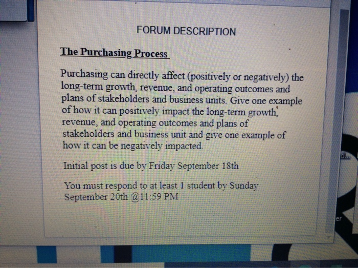FORUM DESCRIPTION The Purchasing Process