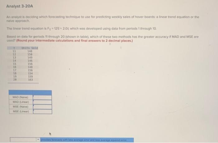 Aa analyst is deciding which forecasting