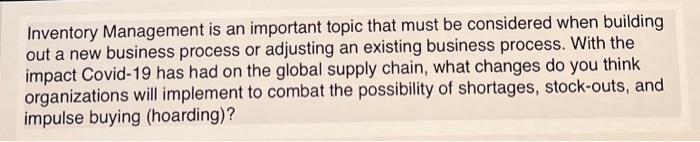 Inventory Management is an important topic that