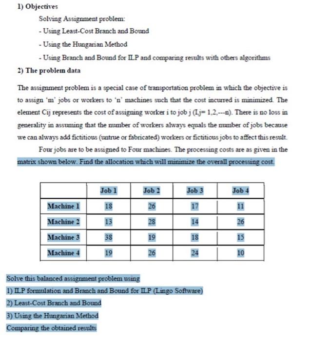 1) Objectives Solving Assignment problem: - Using
