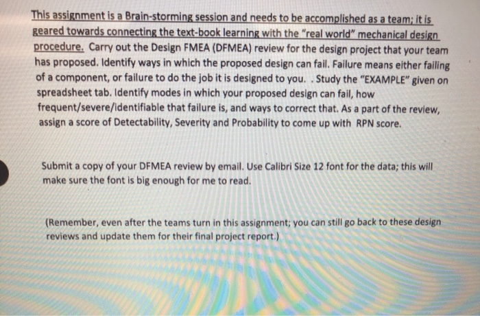 This assignment is a Brain-storming session and