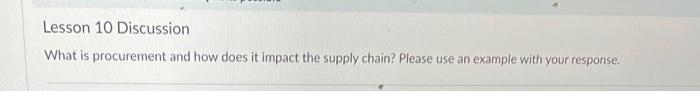 Lesson 10 Discussion What is procurement and how