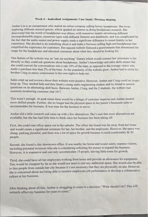 please help me with question Week 4 - Individual