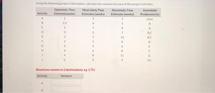 B none A 5 Using the following project