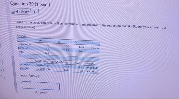 Question 39 (1 point) Listen Based on the below