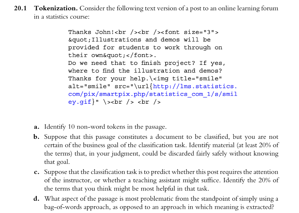 20.1 Tokenization. Consider the following text