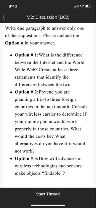 8:43 . M2: Discussion (DO2) Write one paragraph