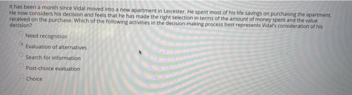 it has been a month since Vidal moved into a new