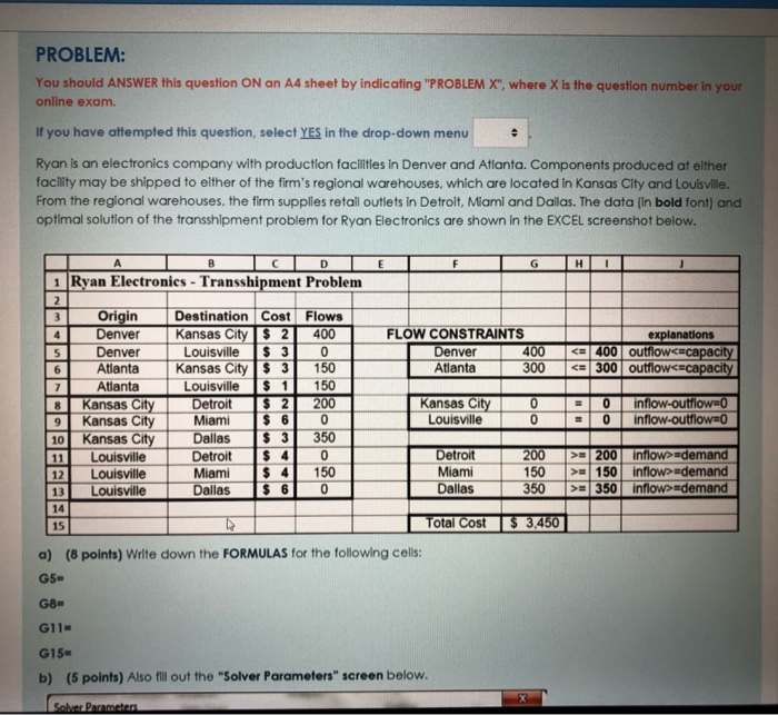 PROBLEM: You should ANSWER this question ON an A4