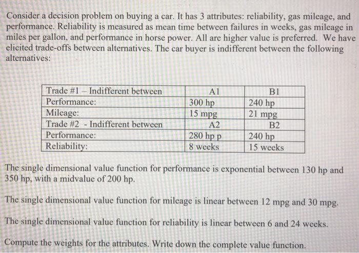 Consider a decision problem on buying a car. It