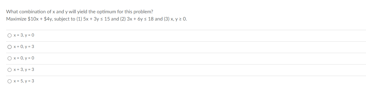 What combination of x and y will yield the