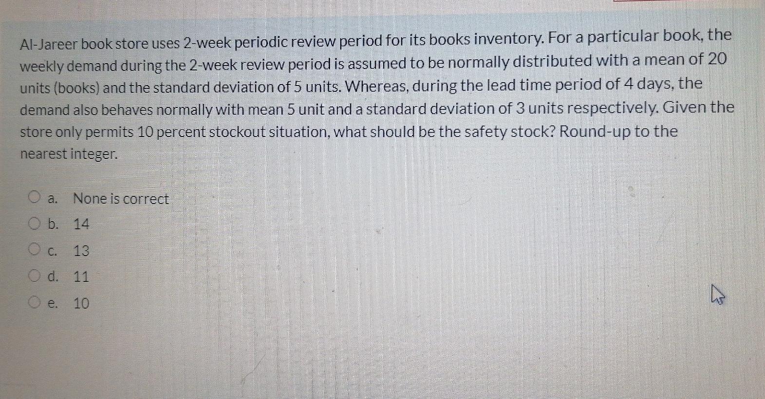 Al-Jareer book store uses 2-week periodic review