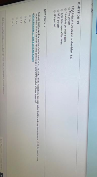 QUESTION 10 A Cpk Index of 1.00 equates to what