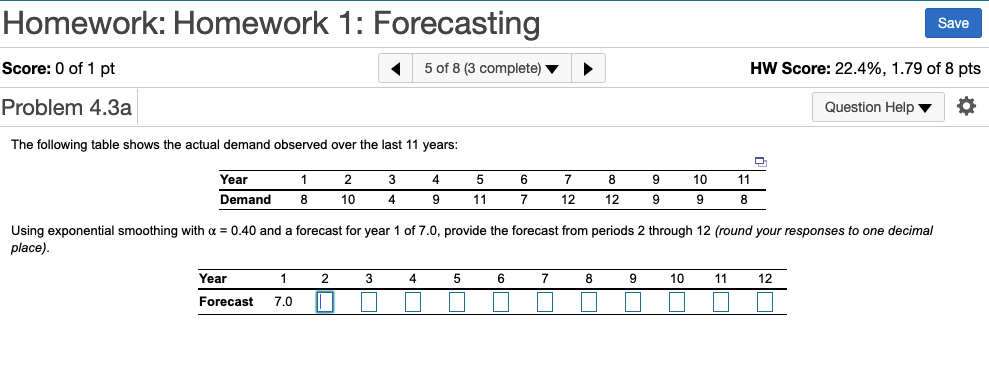 Homework: Homework 1: Forecasting Save Score: 0