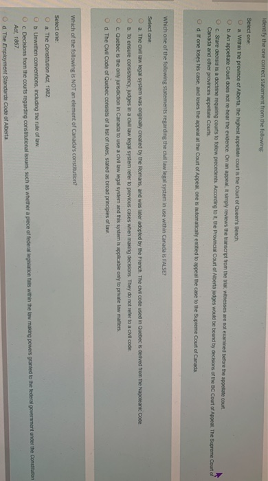 Identify the one correct statement from the