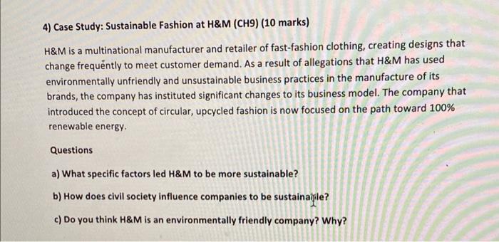 4) Case Study: Sustainable Fashion at H\&M (CH9)