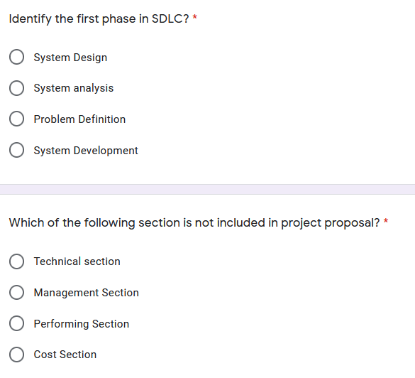 Identify the first phase in SDLC?* System Design