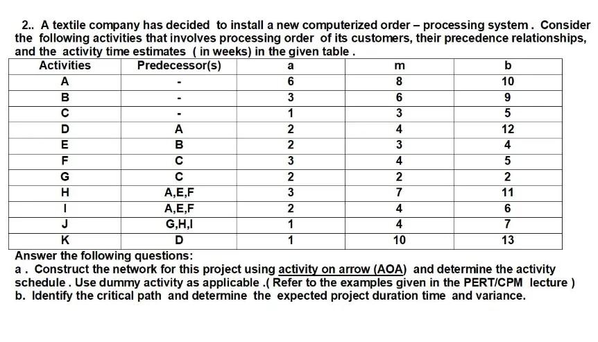 10 2.. A textile company has decided to install a