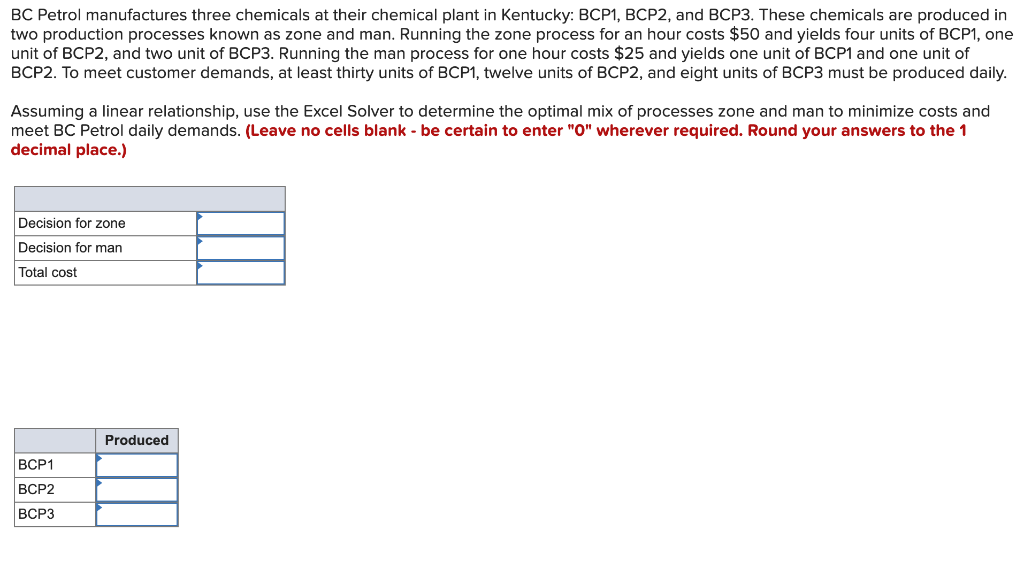 BC Petrol manufactures three chemicals at their