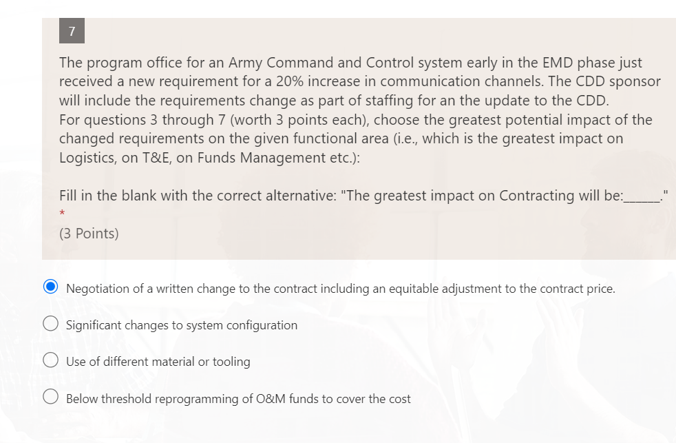 Is this correct? 7 The program office for an Army