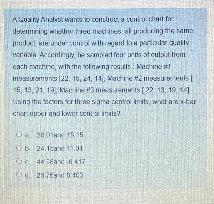 A Quality Analyst wants to construct a control