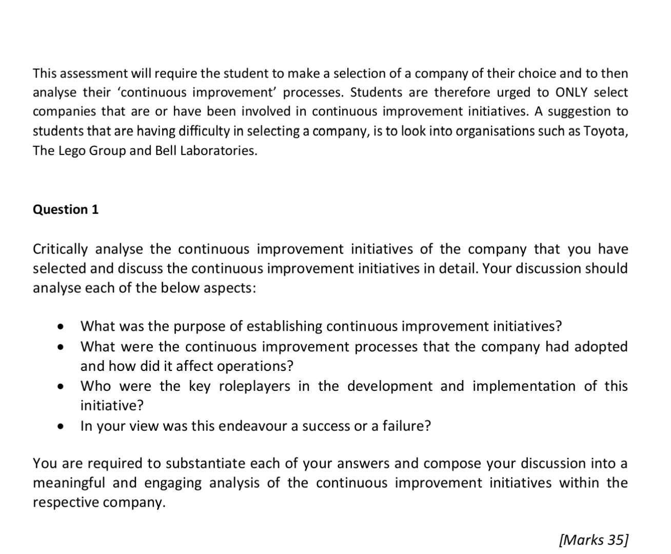 Total Quality Management read the instruction and