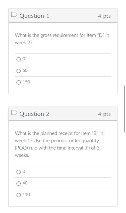 1/2 Alyssa wants to develop an MRP. The data from