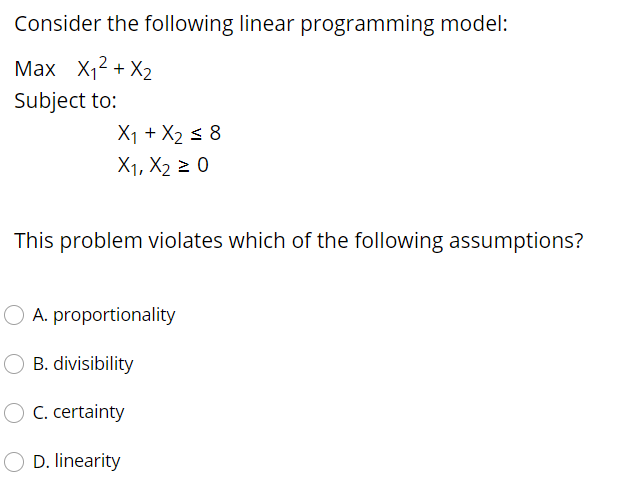 Consider the following linear programming model: