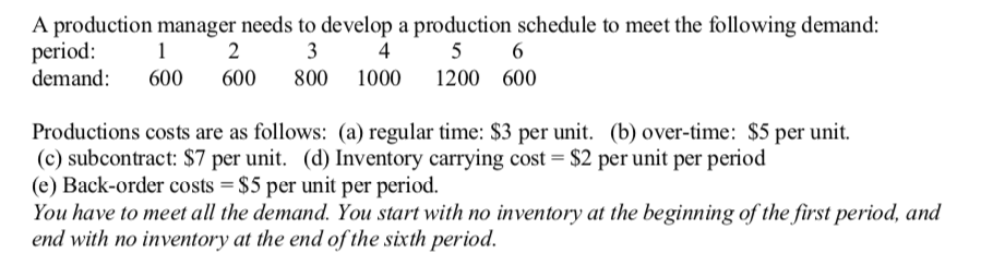 A production manager needs to develop a