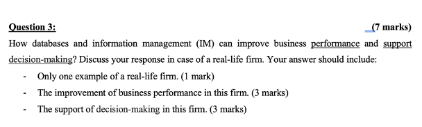 Question 3: (7 marks) How databases and